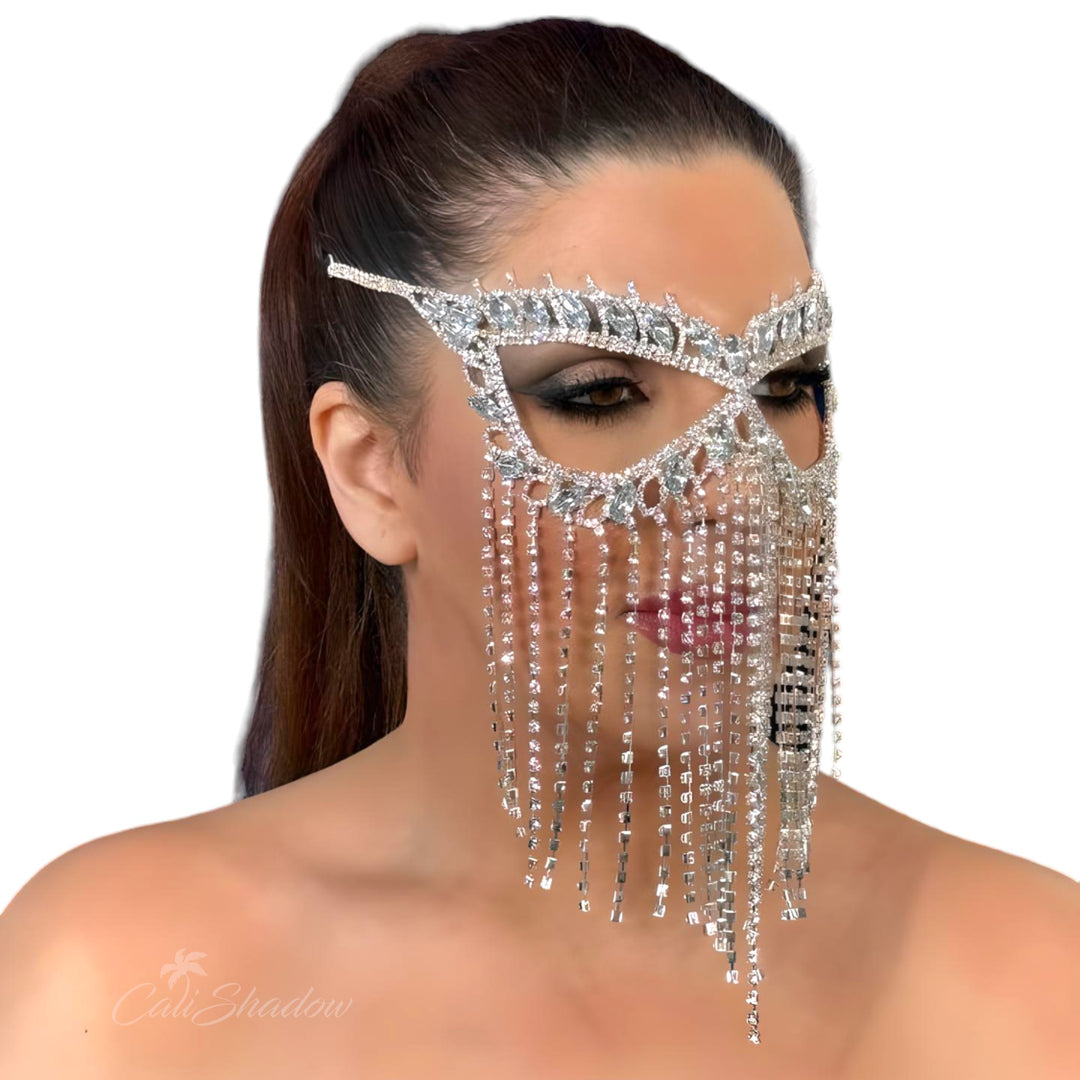 Crystal Tassel Mask Halloween Mask Masquerade Mask Women Rhinestone Face Jewelry Face Chain