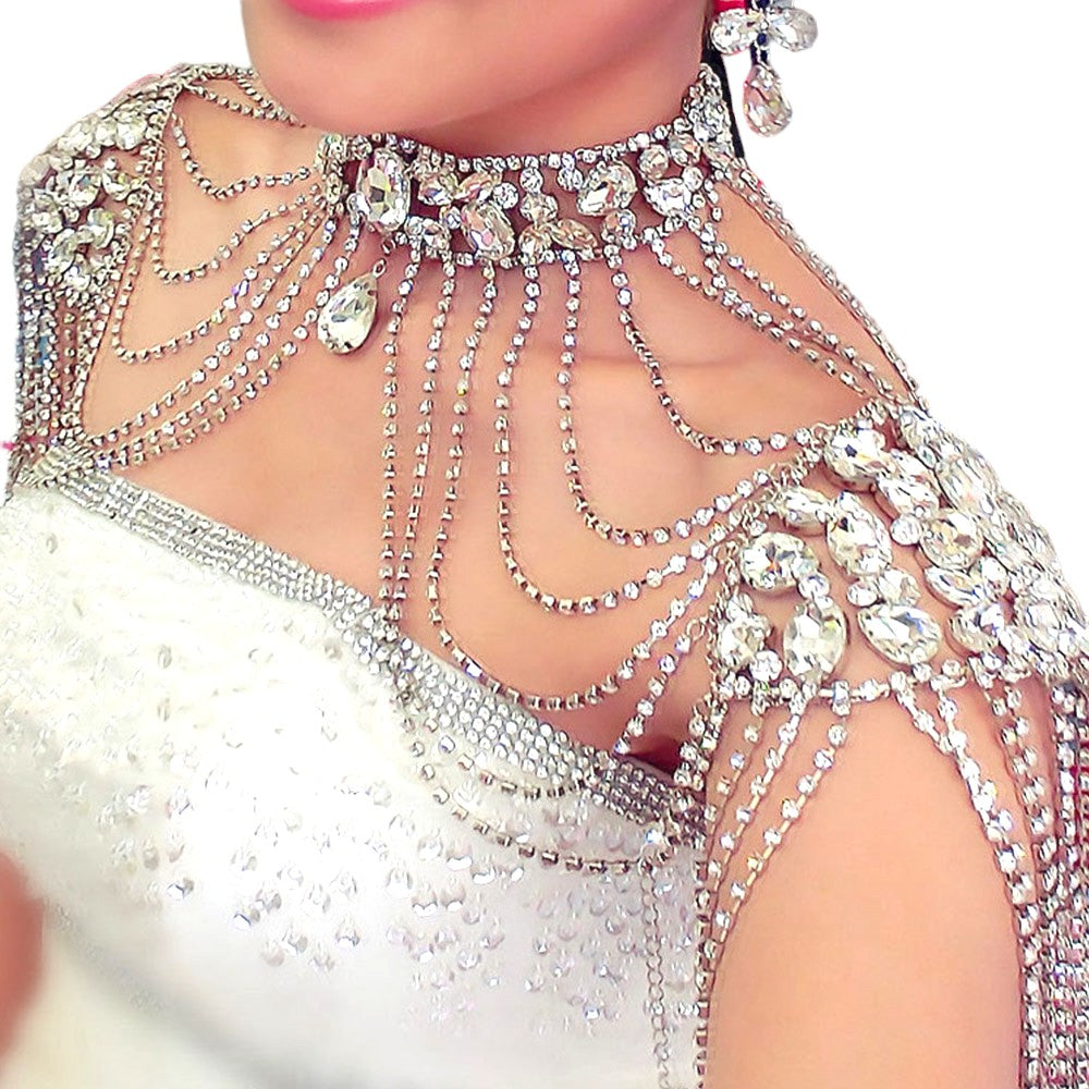Rhinestone Crystal Shoulder Necklace Bride Body Chain Wedding Accessor –  CaliShadow, image size:1000x1000