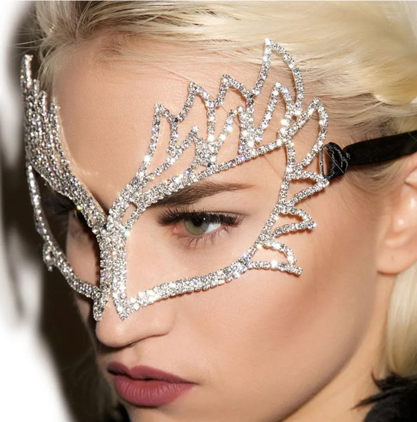 Crystal Rhinestone Masquerade Mask for Women Halloween Prom Party Jewelry